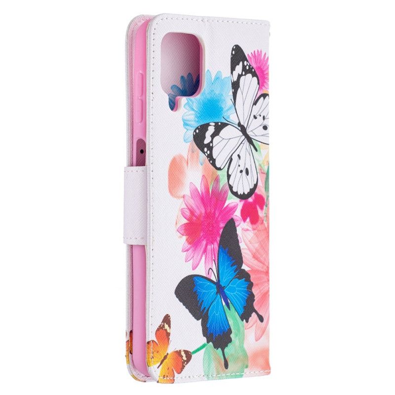 Housse Samsung Galaxy A12 Papillons Et Fleurs Peints