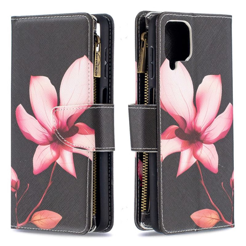 Housse Samsung Galaxy A12 Poche Zippée Fleur