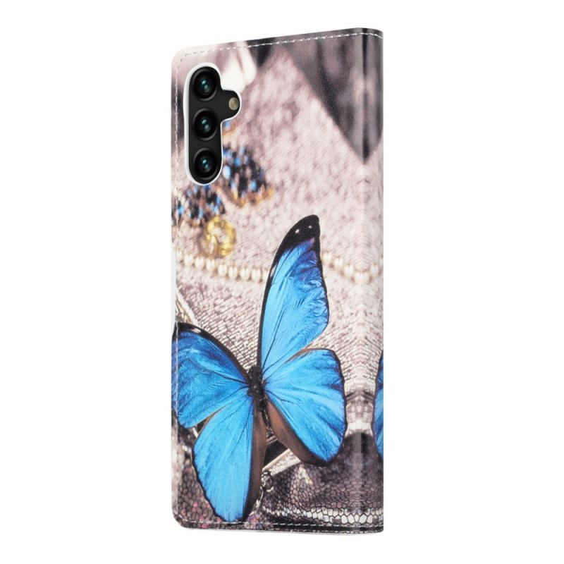 Housse Samsung Galaxy A13 5G / A04s Papillon Bleu