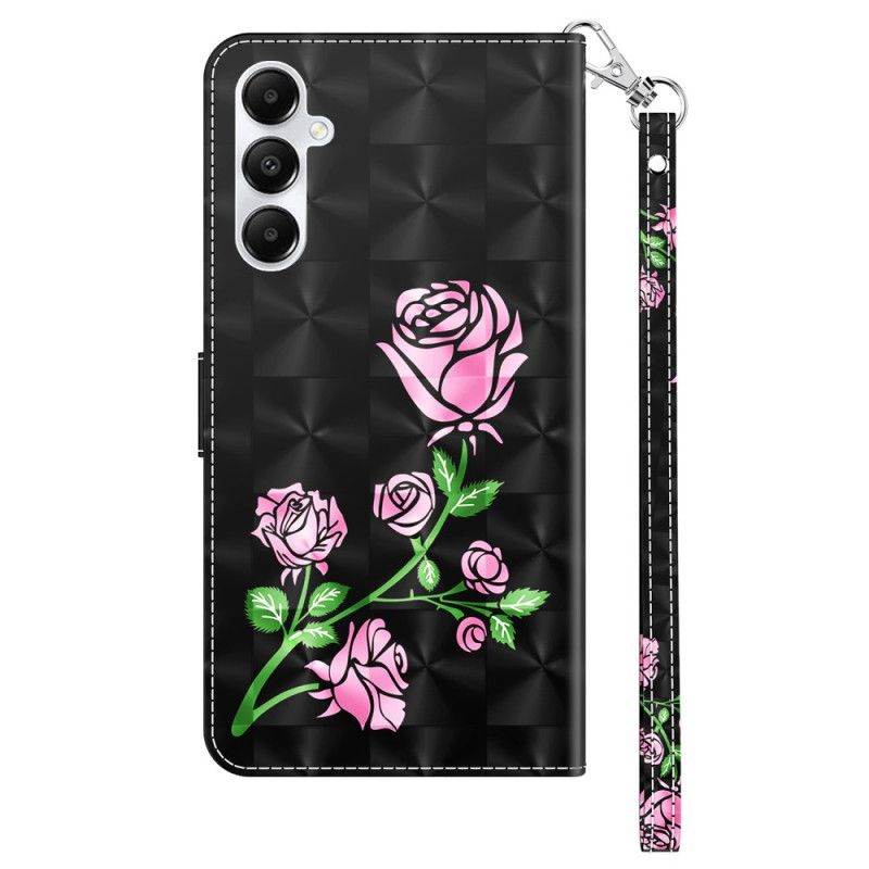 Housse Samsung Galaxy A15 Fleurs de Rose à Lanière