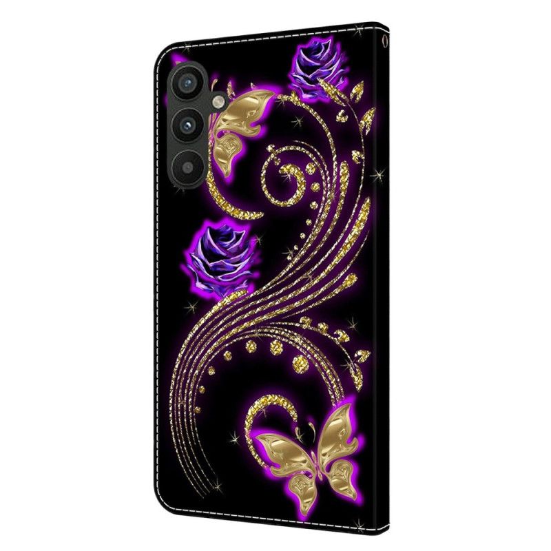 Housse Samsung Galaxy A15 Fleurs Violettes et Papillons