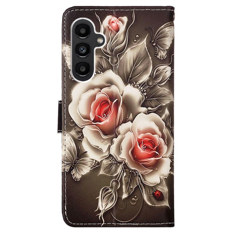 Housse Samsung Galaxy A15 Roses à Lanière