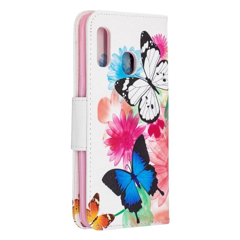 Housse Samsung Galaxy A20e Papillons Et Fleurs Peints