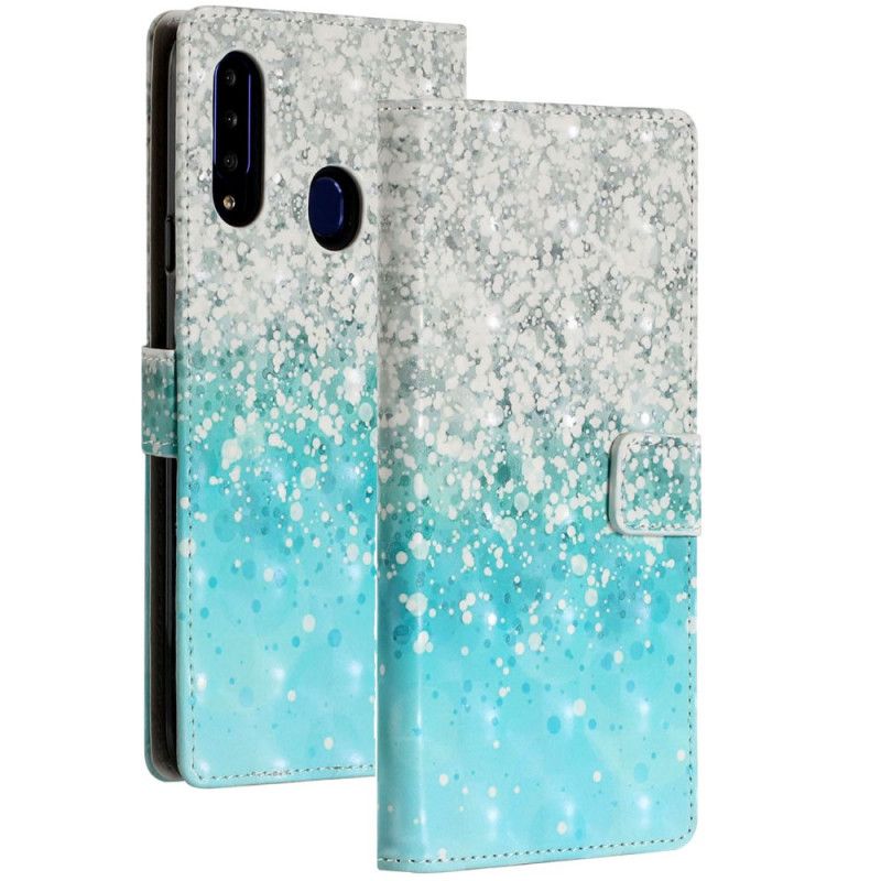 Housse Samsung Galaxy A20s Dégradé Paillettes Bleues