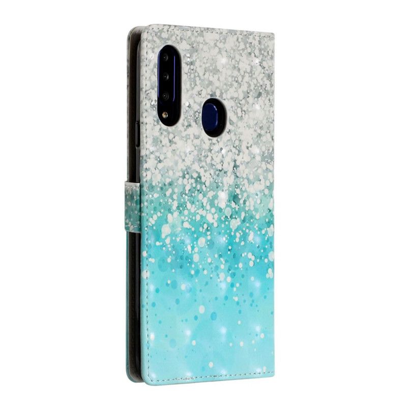 Housse Samsung Galaxy A20s Dégradé Paillettes Bleues