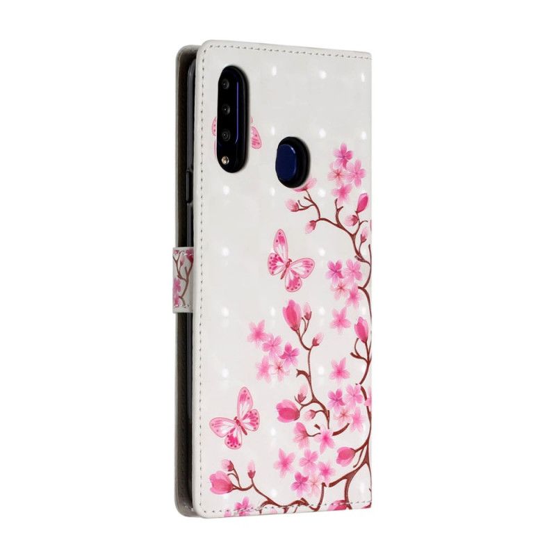 Étui Housse Samsung Galaxy A20s Fleurs Et Papillons Roses