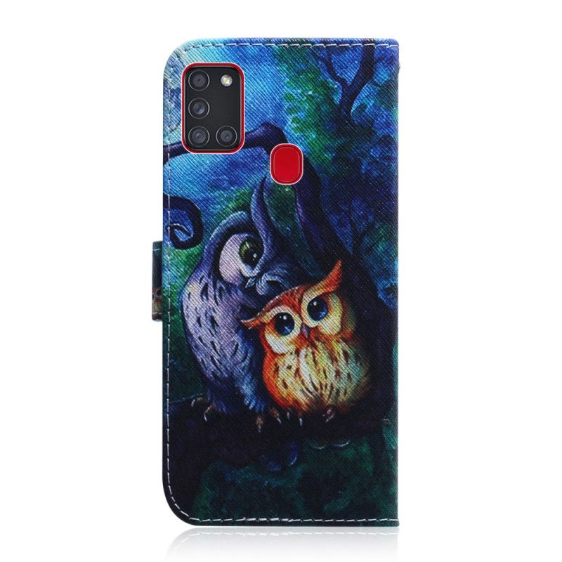 Étui Housse Samsung Galaxy A21s Peinture De Hiboux