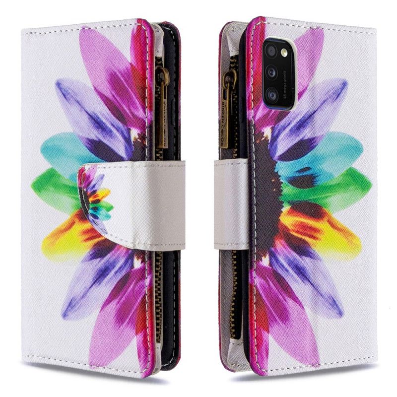 Housse Samsung Galaxy A41 Poche Zippée Fleur