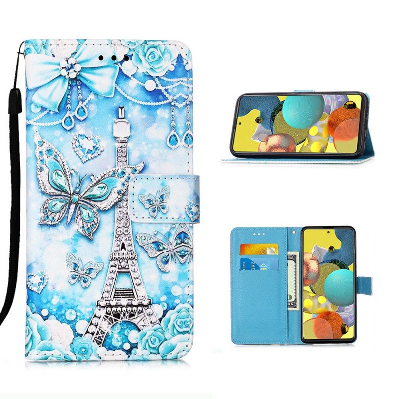 Housse Samsung Galaxy A51 5g Tour Eiffel Papillons À Lanière