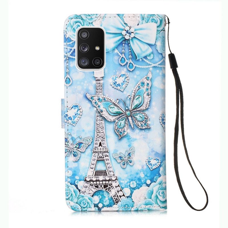 Housse Samsung Galaxy A51 5g Tour Eiffel Papillons À Lanière