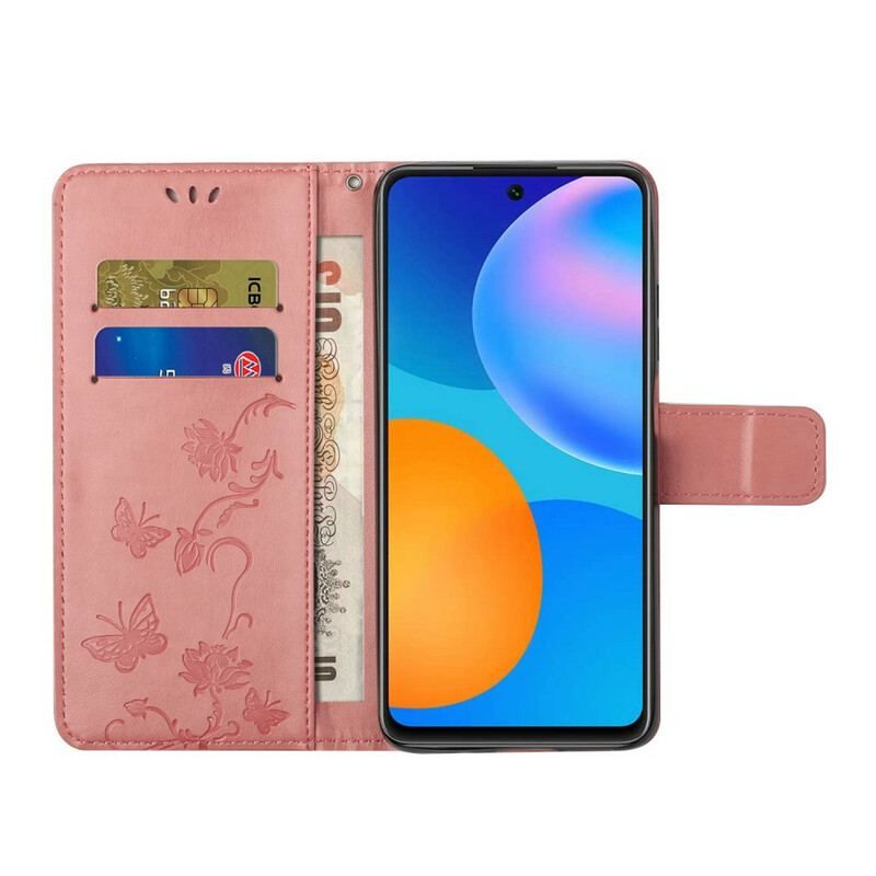 Housse Samsung Galaxy A52 4G / A52 5G / A52s 5G Papillons Et Fleurs À Lanière