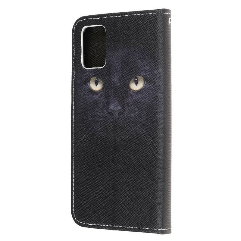 Housse Samsung Galaxy A52 4G / A52 5G / A52s 5G Yeux de Chat Noir à Lanière