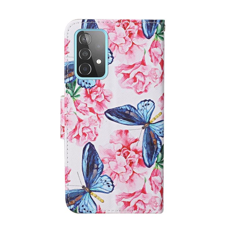 Housse Samsung Galaxy A52 4g / A52 5g Papillons Floraux Lanière