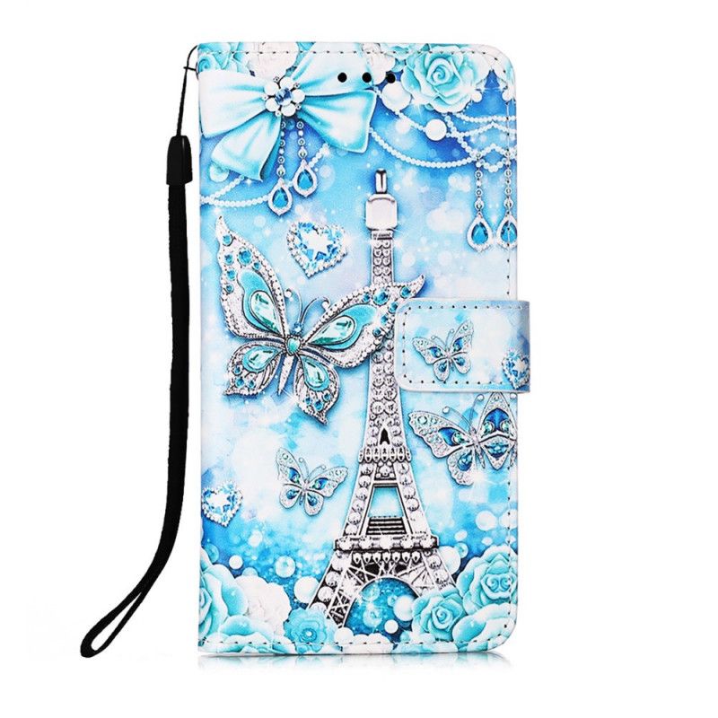 Étui Housse Samsung Galaxy A52 4g / A52 5g Tour Eiffel Papillons À Lanière