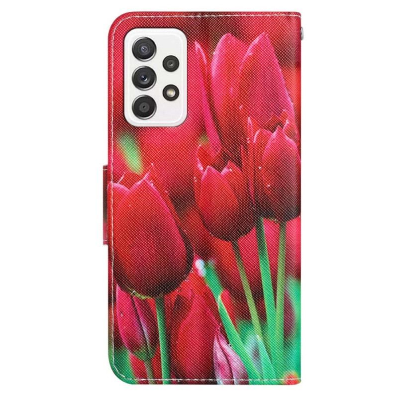 Housse Samsung Galaxy A53 5G Fleurs à Lanière