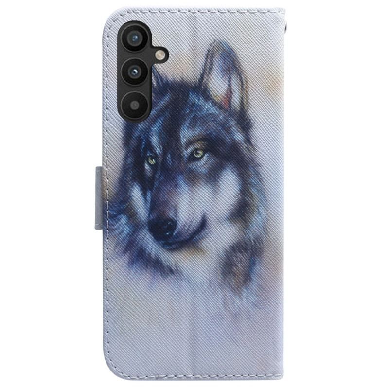 Housse Samsung Galaxy A54 5G Loup Aquarelle à Lanière