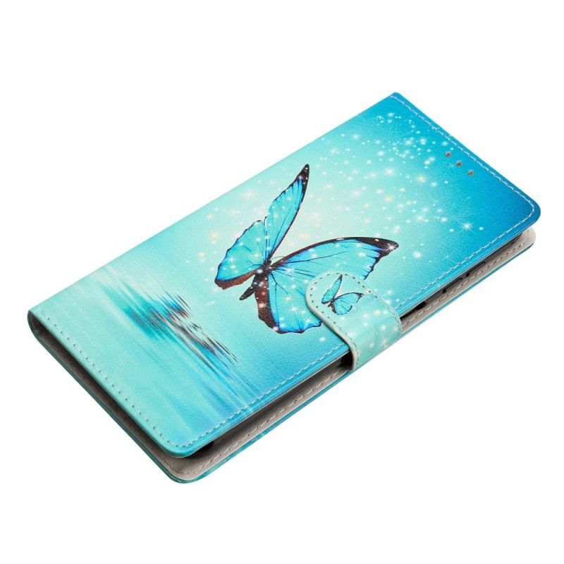 Housse Samsung Galaxy A54 5G Papillon Bleu à Lanière