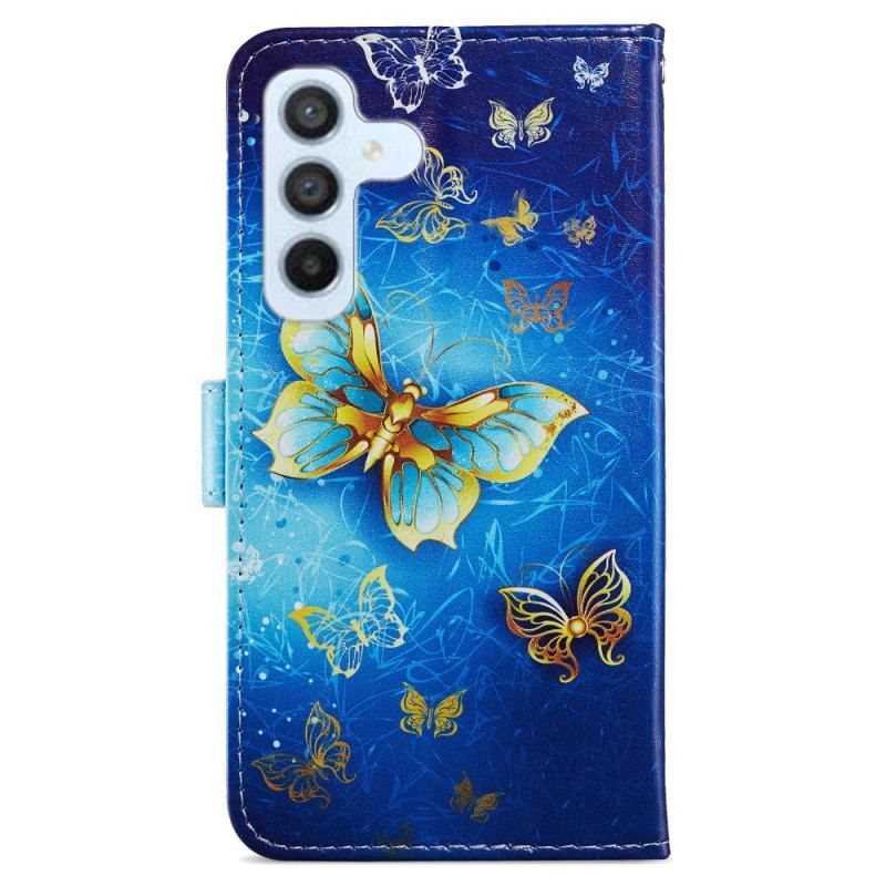 Housse Samsung Galaxy A54 5G Papillons Dorés à Lanière