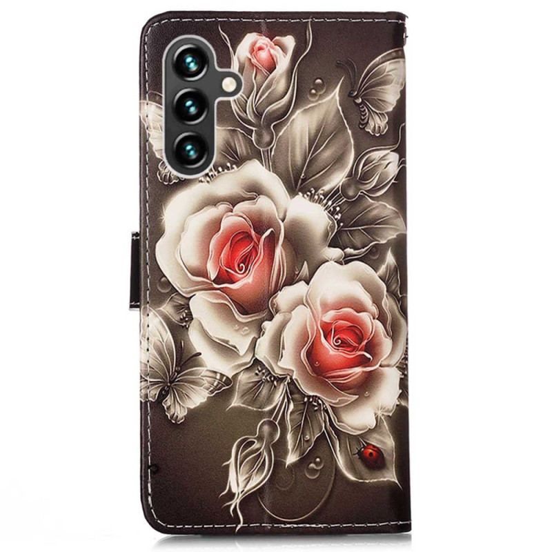 Housse Samsung Galaxy A54 5G Roses à Lanière