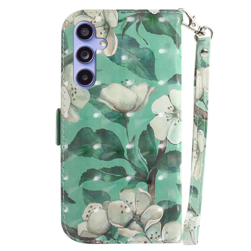 Housse Samsung Galaxy A55 5G Fleurs Aquarelles à Lanière