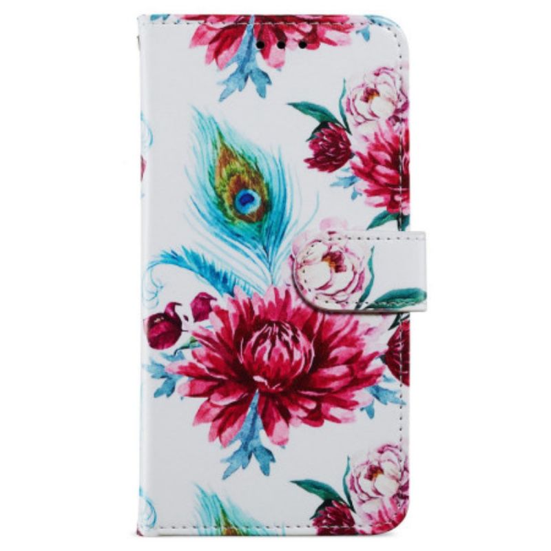 Housse Samsung Galaxy A55 5G Fleurs Rouges à Lanière