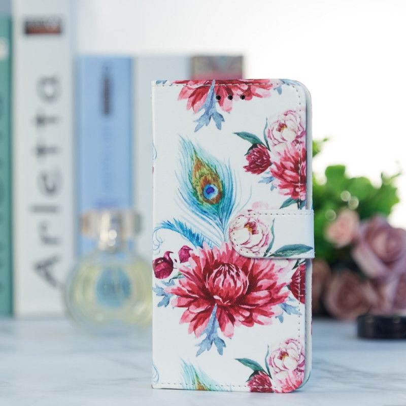 Housse Samsung Galaxy A55 5G Fleurs Rouges à Lanière