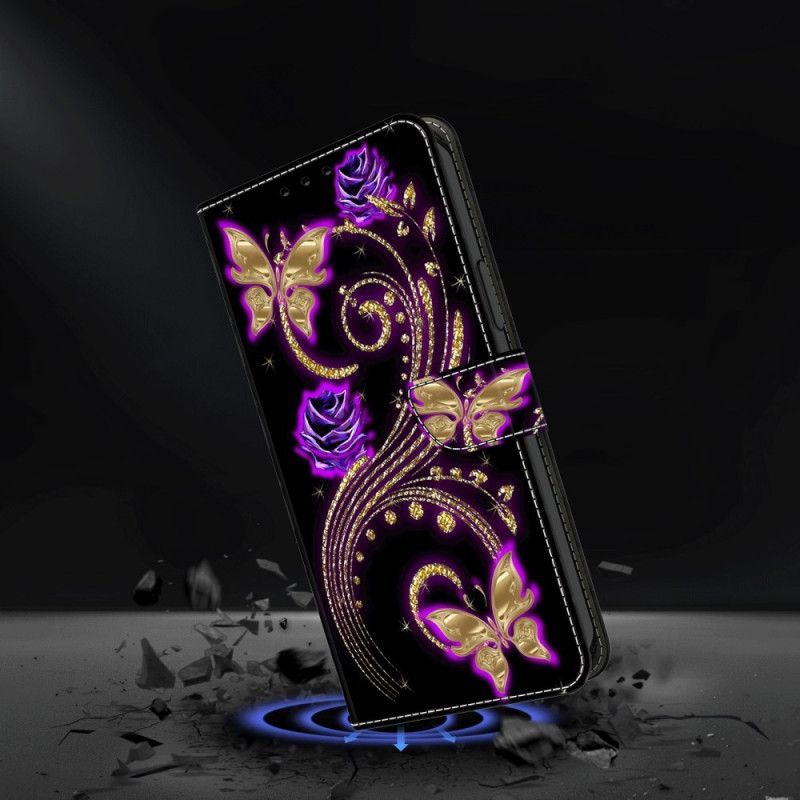 Housse Samsung Galaxy A55 5G Fleurs Violettes et Papillons