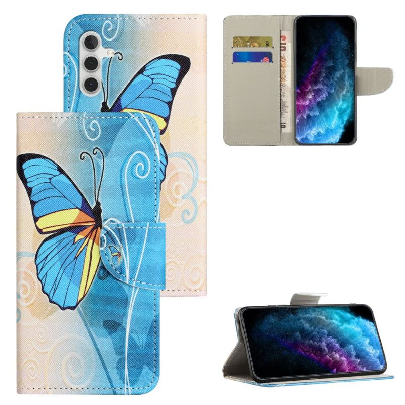 Housse Samsung Galaxy A55 5G Papillon Jaune et Bleu