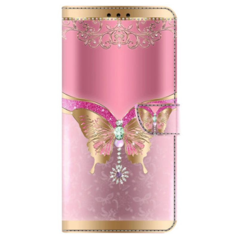 Housse Samsung Galaxy A55 5G Papillon Rose Doré