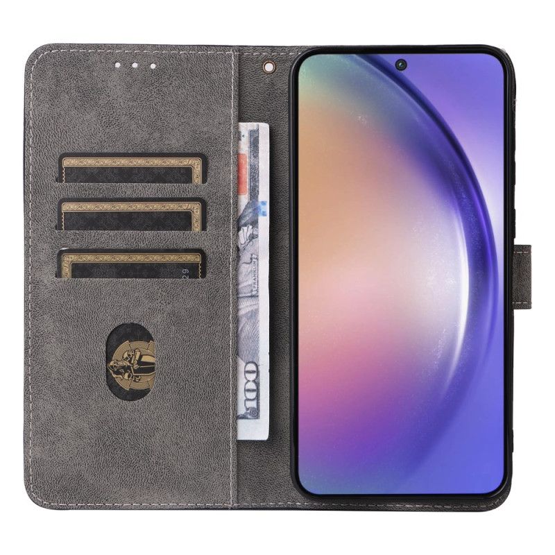 Housse Samsung Galaxy A55 5G Style Daim Blocage RFID à Lanière