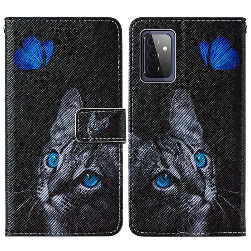 Housse Samsung Galaxy A72 4g / A72 5g Chat Et Papillon Bleu