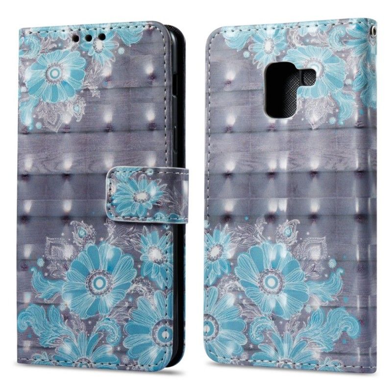 Housse Samsung Galaxy A8 2018 Fleurs Bleues 3d