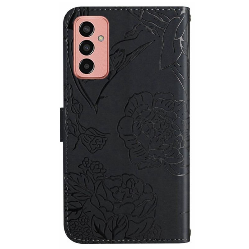 Housse Samsung Galaxy M13 Papillons Discrets et Lanière