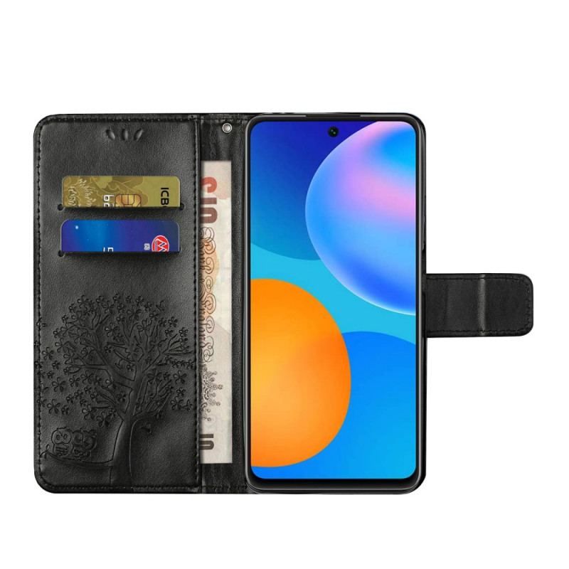 Housse Samsung Galaxy M52 5G Arbre et Hiboux à Lanière