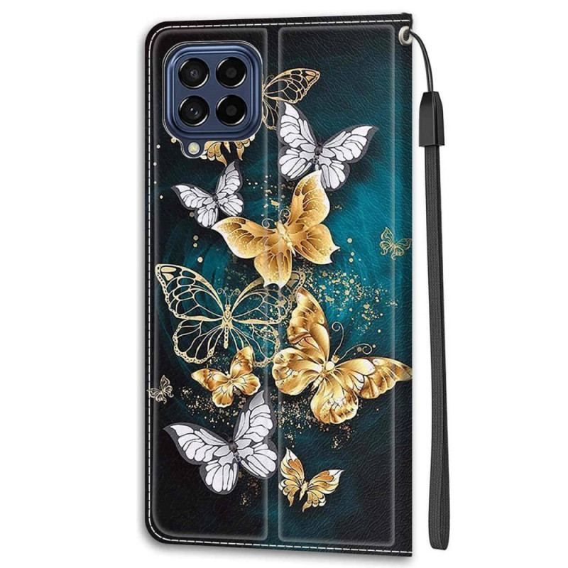 Housse Samsung Galaxy M53 5G Fan des Papillons à Lanière