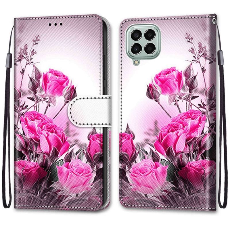 Housse Samsung Galaxy M53 5G Fleurs à Lanière