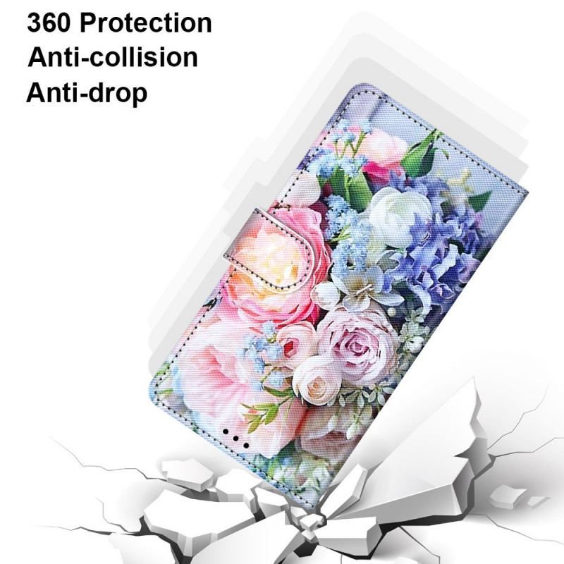 Housse Samsung Galaxy M53 5G Fleurs avec Lanière