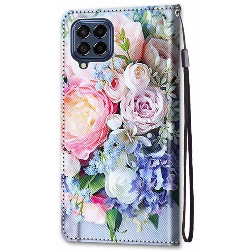 Housse Samsung Galaxy M53 5G Fleurs avec Lanière