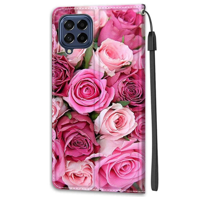 Housse Samsung Galaxy M53 5G Roses avec Lanière