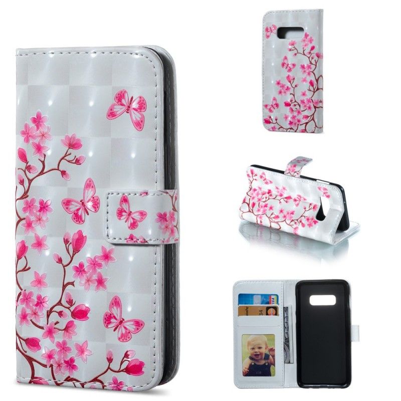 Housse Samsung Galaxy S10e Papillons Et Fleurs Tapissés