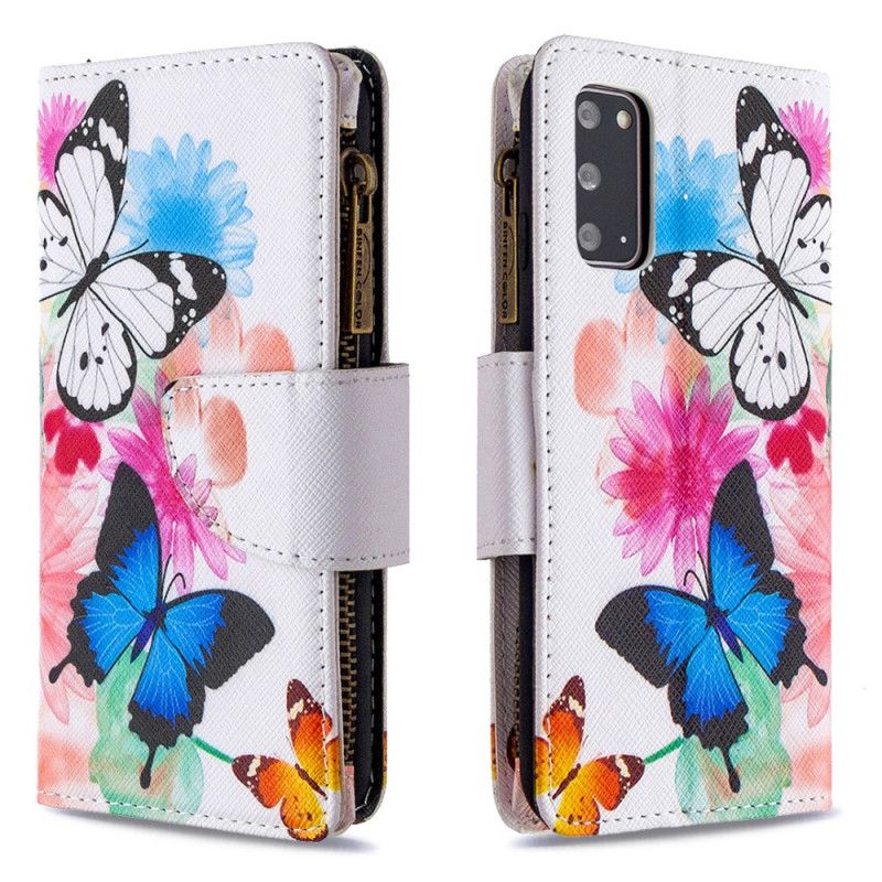 Housse Samsung Galaxy S20 Poche Zippée Papillons