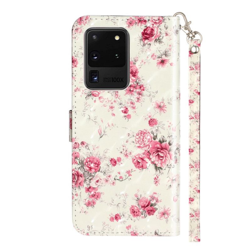 Housse Samsung Galaxy S20 Ultra Fleurs Light Spots À Lanière