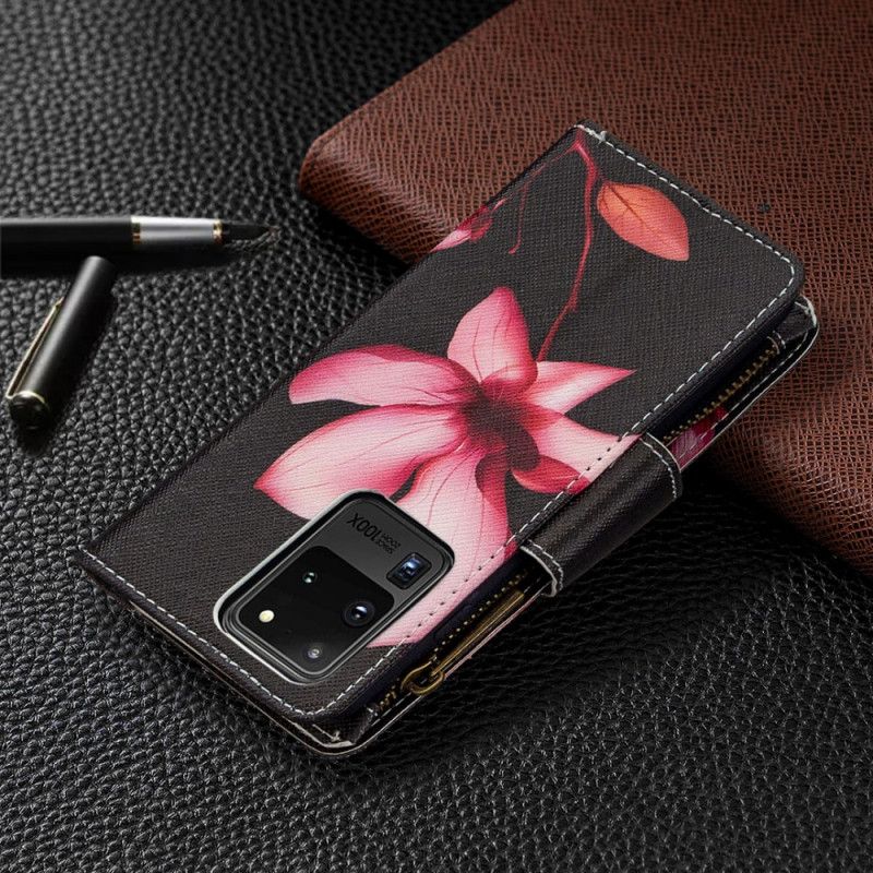 Housse Samsung Galaxy S20 Ultra Poche Zippée Fleur