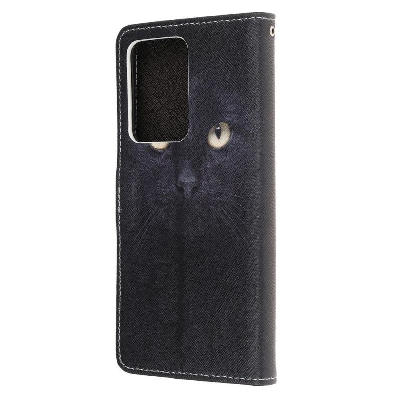 Housse Samsung Galaxy S20 Ultra Yeux De Chat Noir À Lanière