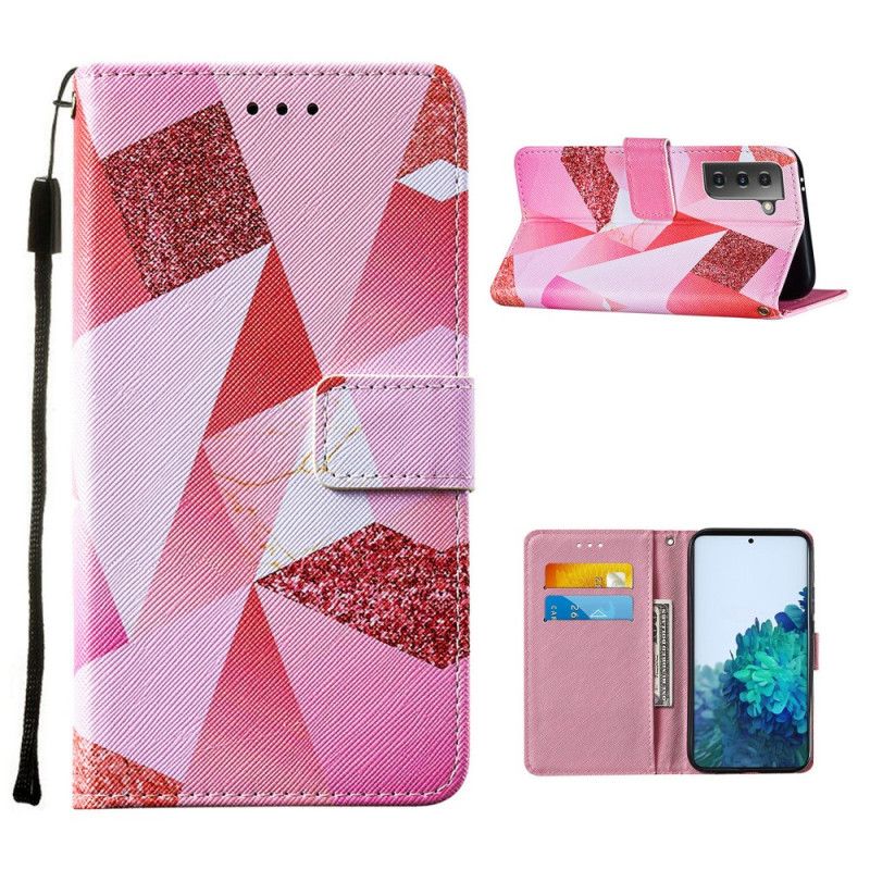 Housse Samsung Galaxy S21 5g Triangles Magenta Et Paillettes