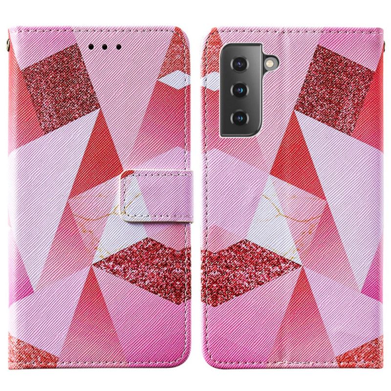 Housse Samsung Galaxy S21 5g Triangles Magenta Et Paillettes