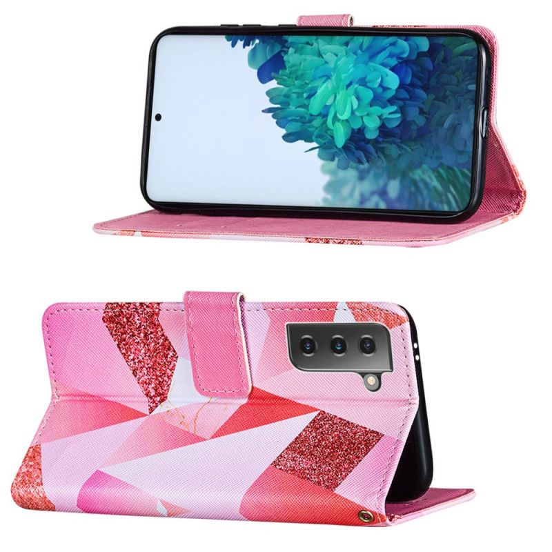 Housse Samsung Galaxy S21 5g Triangles Magenta Et Paillettes