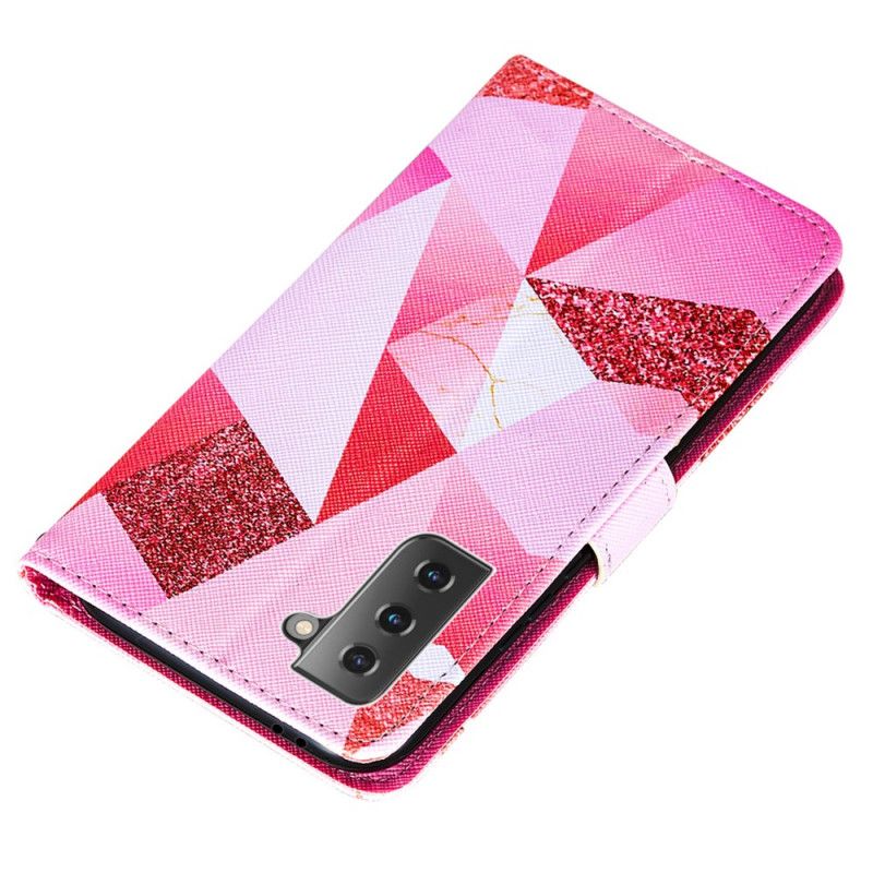 Housse Samsung Galaxy S21 5g Triangles Magenta Et Paillettes