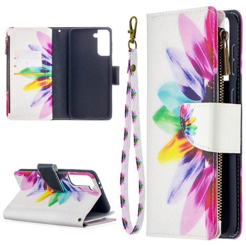 Housse Samsung Galaxy S21 Plus 5g Poche Zippée Fleur Aquarelle