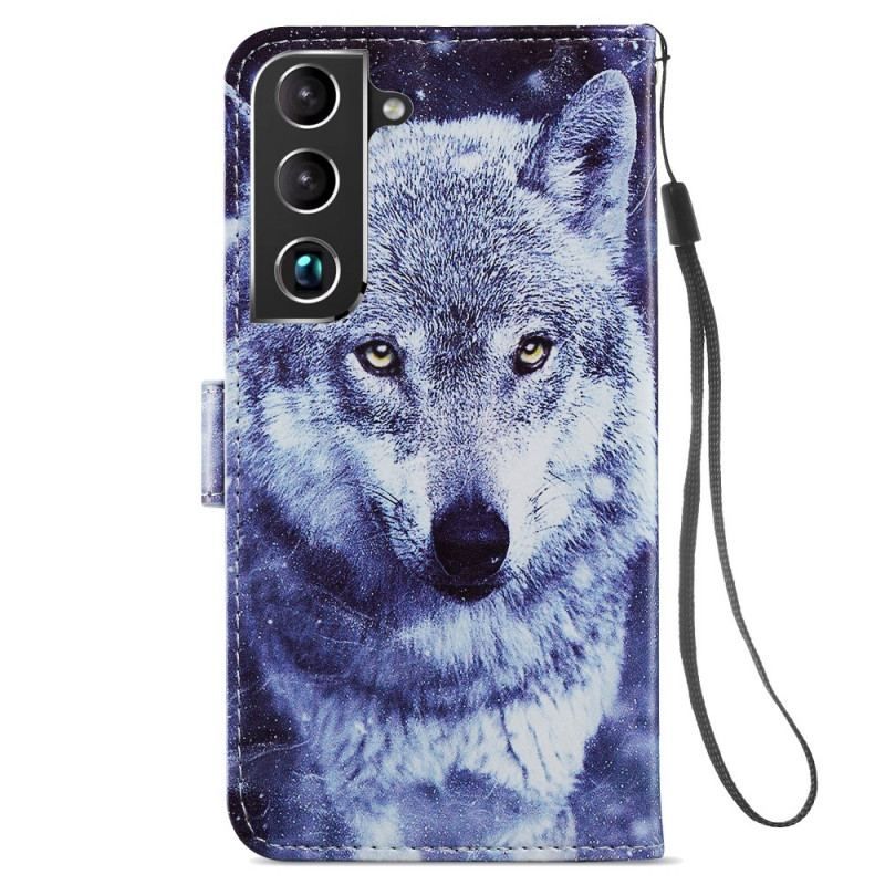 Housse Samsung Galaxy S22 5G Magnifiques Loups avec Lanière